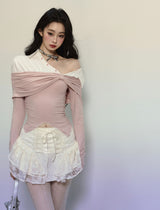 layered ribbon one-shoulder tops LV0322