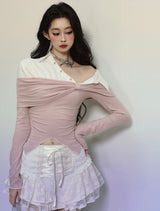 layered ribbon one-shoulder tops LV0322