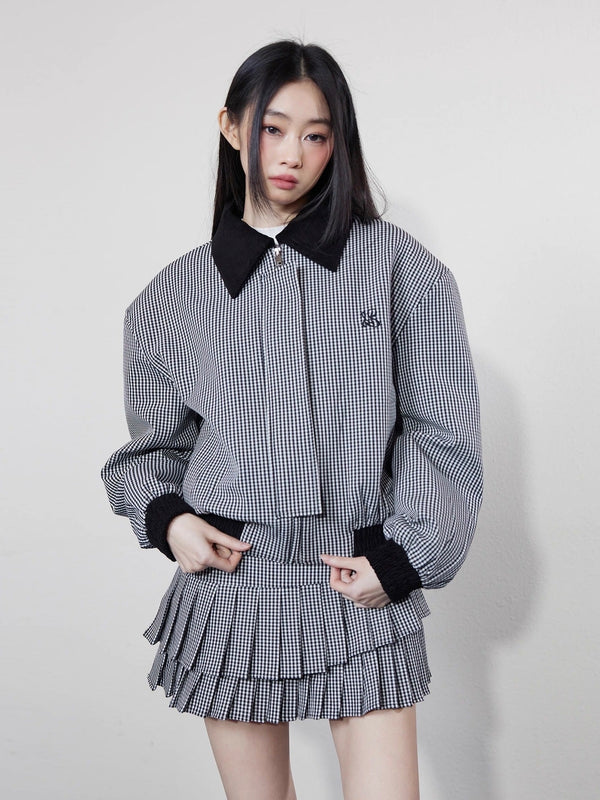 gingham check monotone blouson LV0089