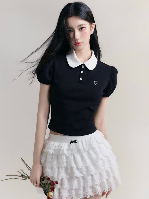 puff sleeve polo shirt LV0286