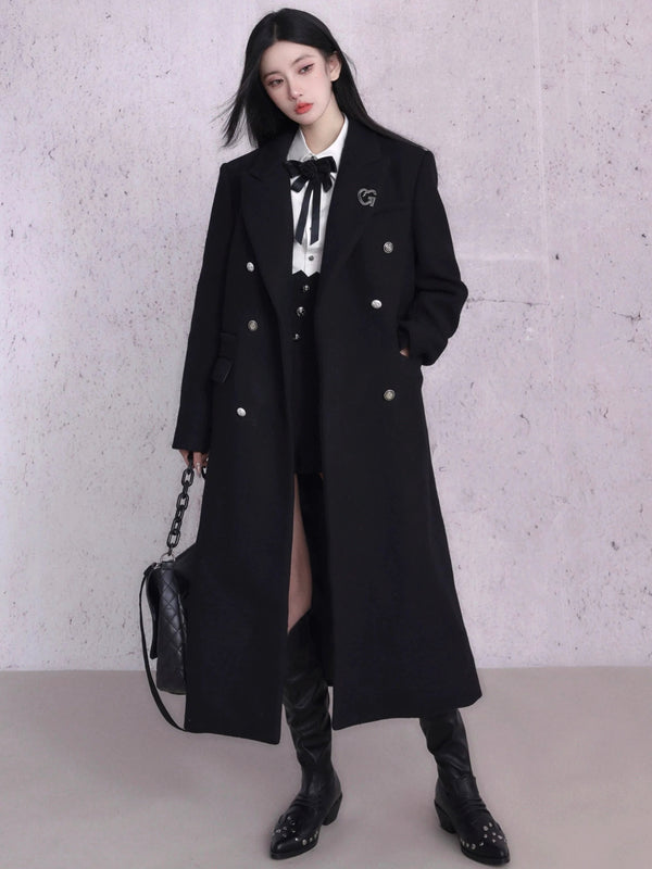 black wool long coat LV0015