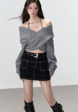 cross neck short knit tops LV0312