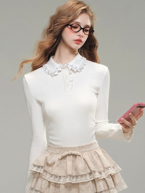 flower collar girly knit tops LV0316