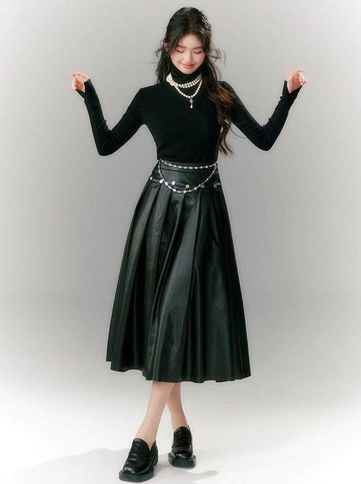 LUNA VEILのレザープリーツフリルスカート leather pleated flared skirt LV0068の画像8