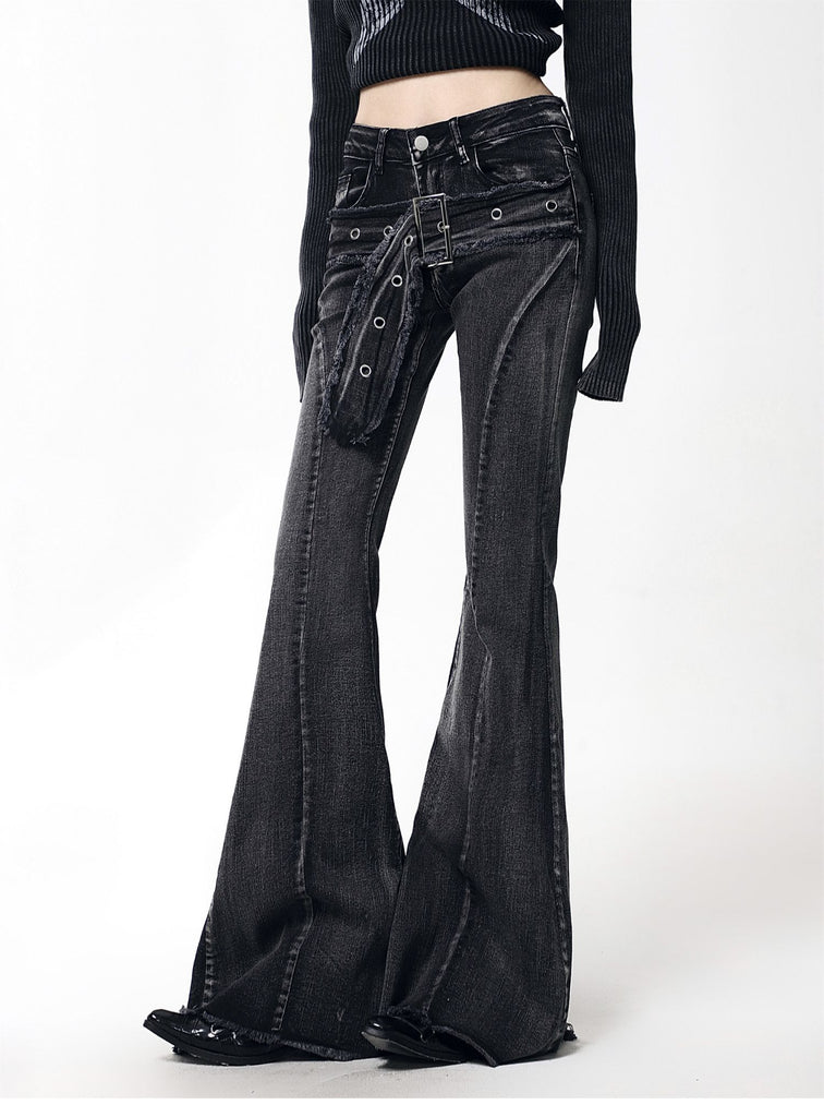 LUNA VEILのベルトデザインフレアデニムパンツ belt design flare denim pants LV0182の画像2