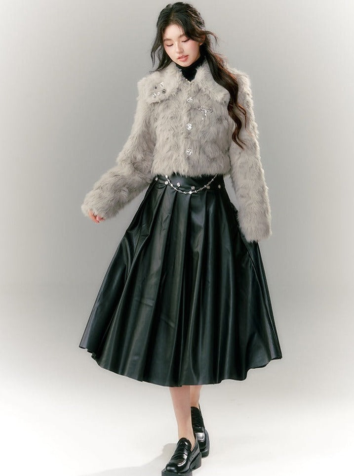 LUNA VEILのレザープリーツフリルスカート leather pleated flared skirt LV0068の画像3