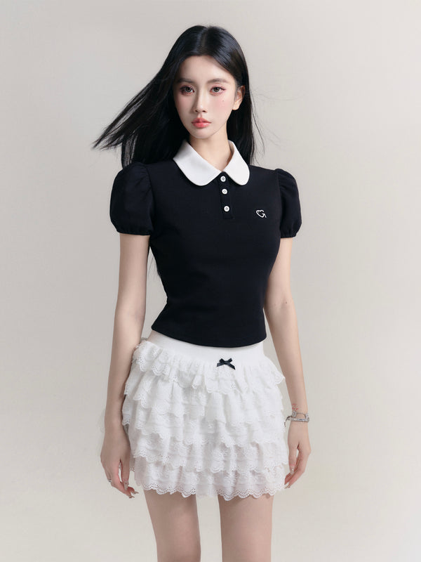 puff sleeve polo shirt LV0286