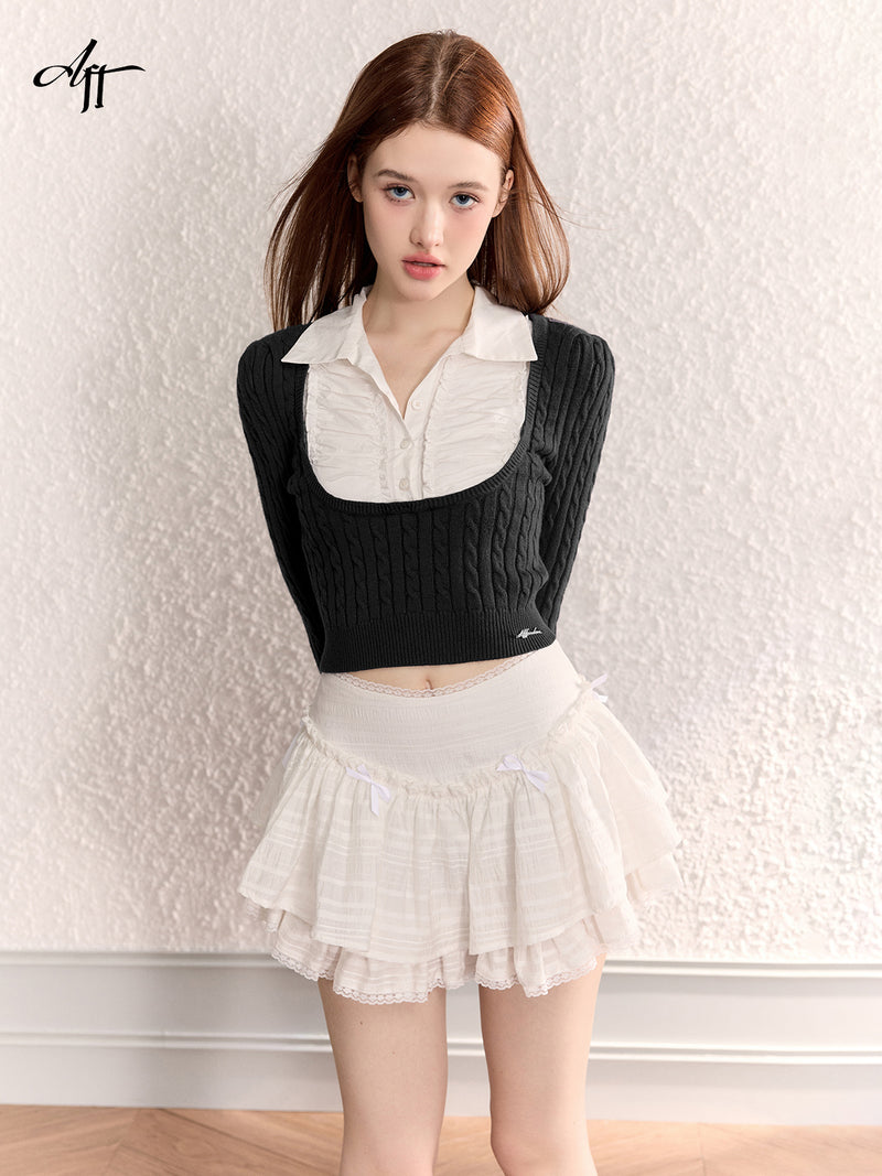 LUNA VEILのレイヤードショートニットトップス layered short knit tops LV0057の画像4