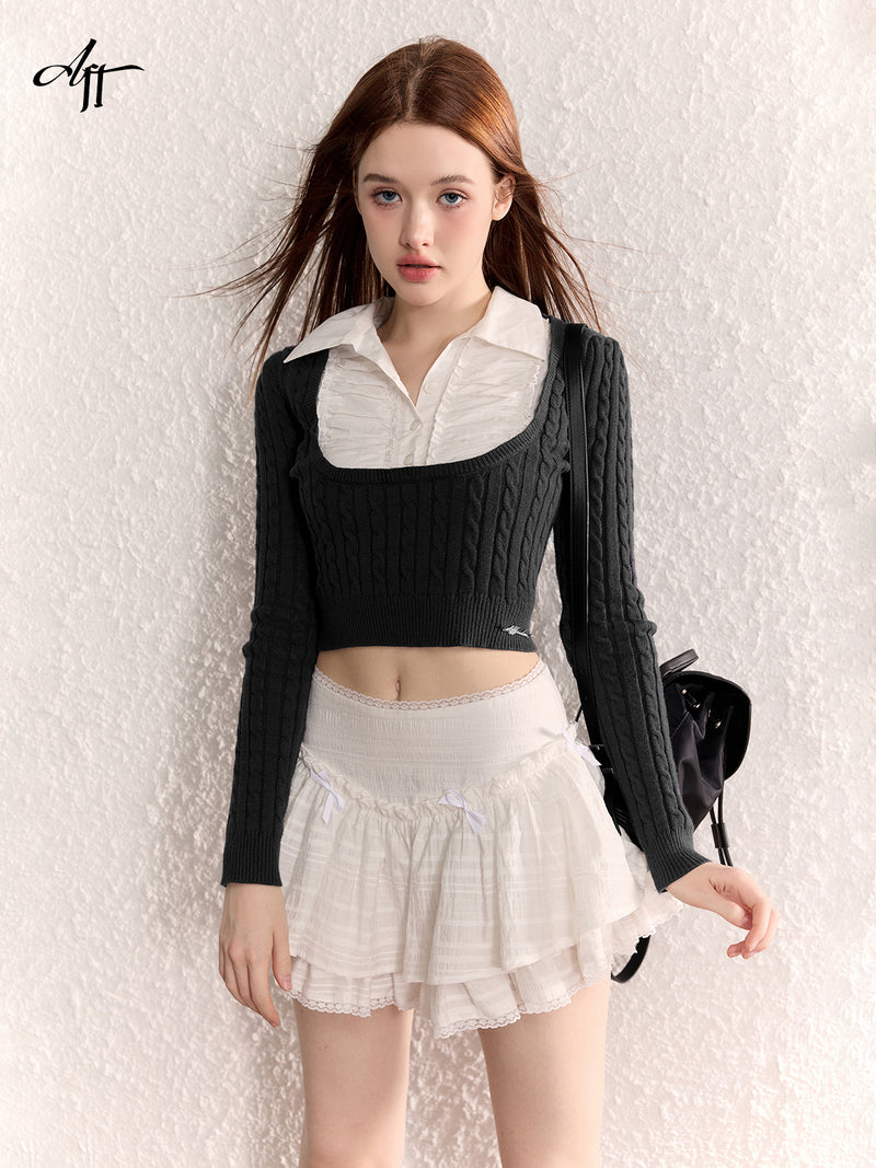 LUNA VEILのレイヤードショートニットトップス layered short knit tops LV0057の画像2