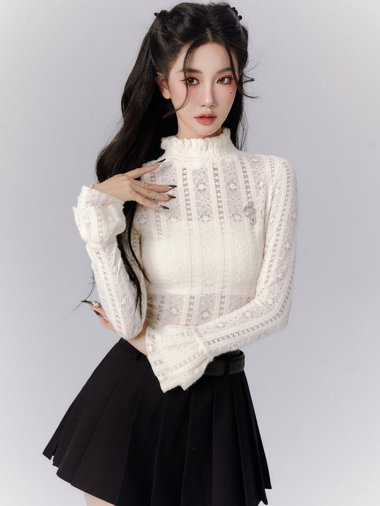 LUNA VEILのレースタイトハイネックトップス lace tight high neck tops LV0083の画像2