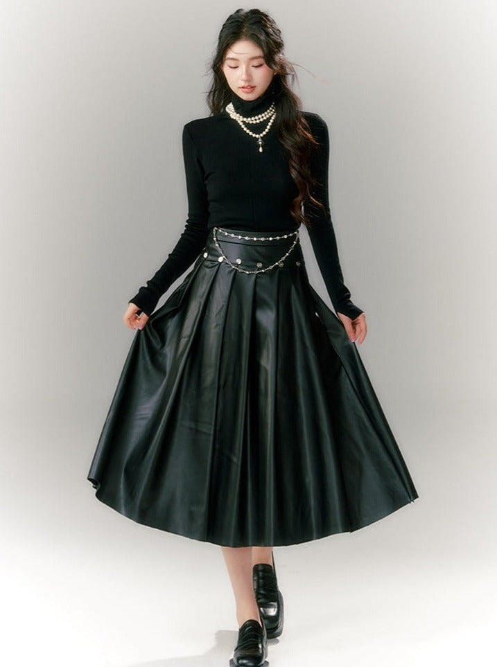 LUNA VEILのレザープリーツフリルスカート leather pleated flared skirt LV0068の画像1