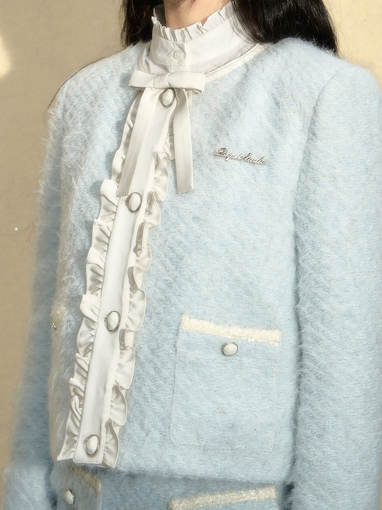 LUNA VEILのノーカラーフリルリボンウールジャケット no collar frill ribbon wool jacket LV0130の画像8