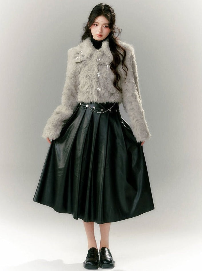 LUNA VEILのレザープリーツフリルスカート leather pleated flared skirt LV0068の画像4