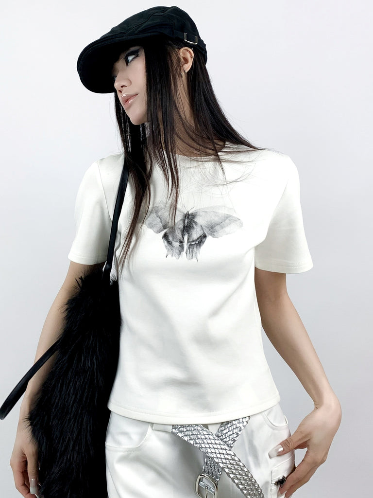 LUNA VEILのバタフライモノトーンTシャツ butterfly monotone t-shirt LV0238の画像1