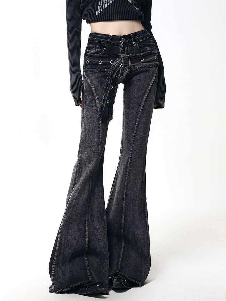 LUNA VEILのベルトデザインフレアデニムパンツ belt design flare denim pants LV0182の画像1