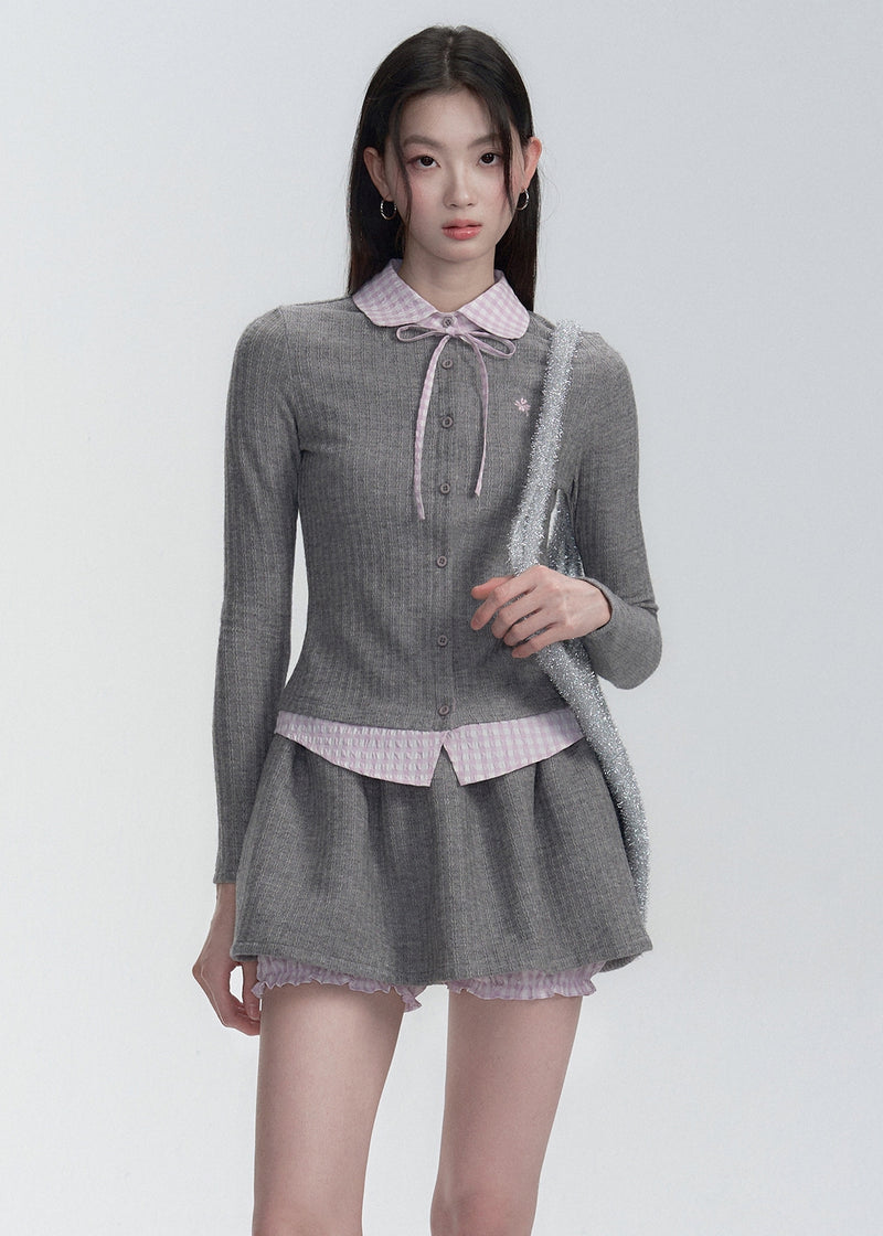 bicolor check korean shirt skirt LV0320