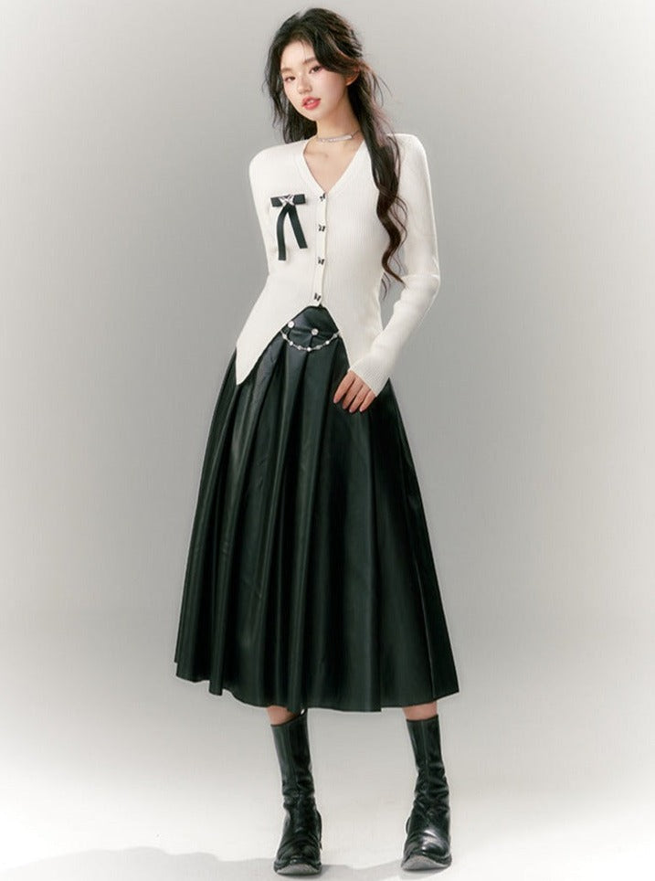 LUNA VEILのレザープリーツフリルスカート leather pleated flared skirt LV0068の画像5