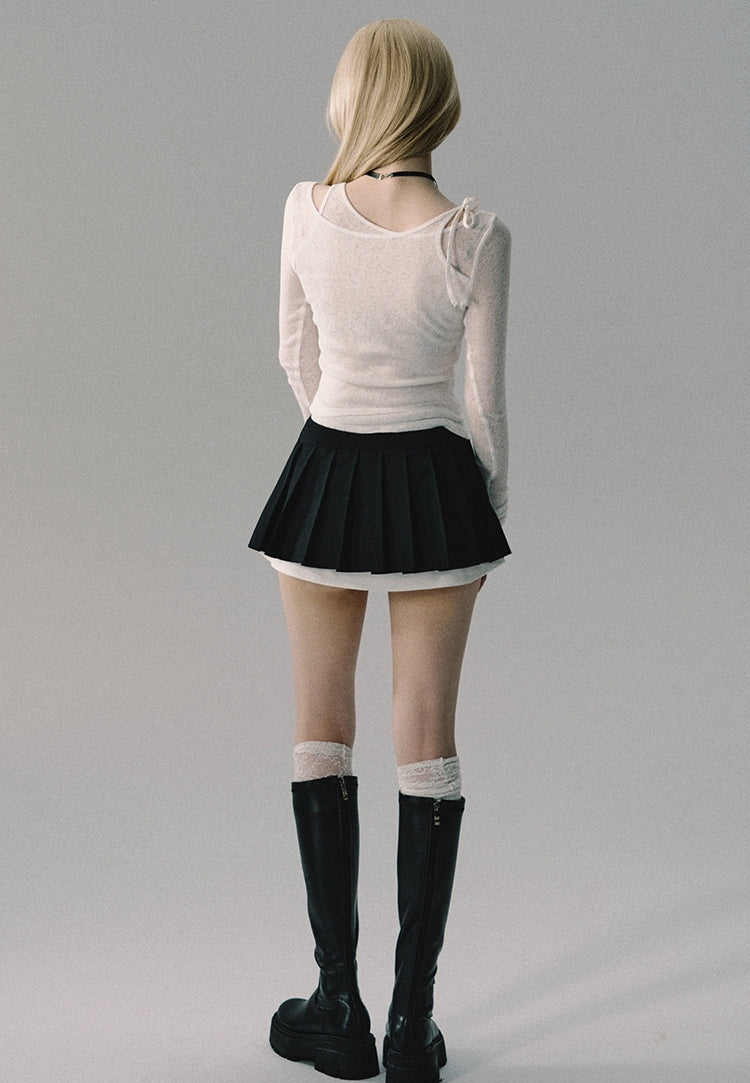 bicolor pleated mini skirt LV0326