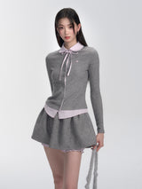 bicolor check korean shirt skirt LV0320