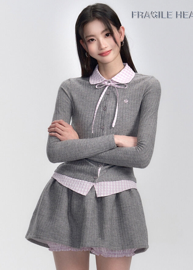 bicolor check korean shirt skirt LV0320